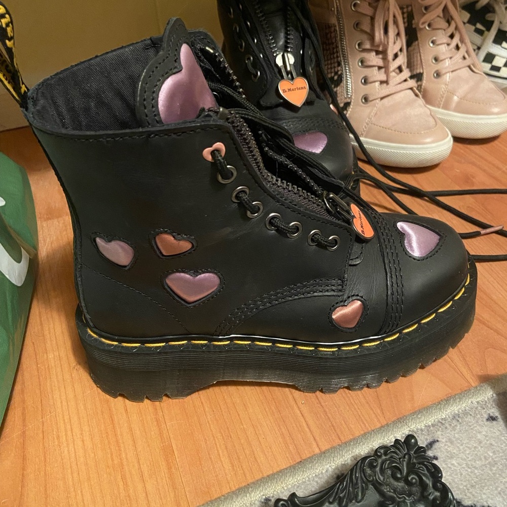 Dr. Martens Black and Purple Heart Platform Boots